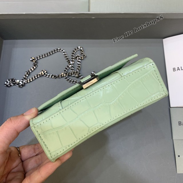 Balenciaga專櫃爆款mini Hourglass沙漏包 巴黎世家鱷魚紋薄荷綠色超迷你號手提肩背女包 fyj1549